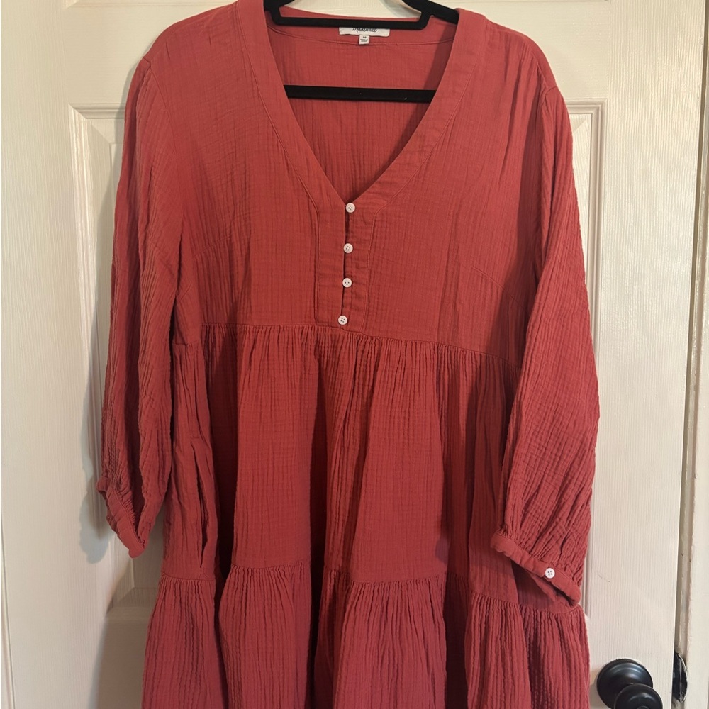 Madewell Terracotta Buttoned V-Neck Dress
